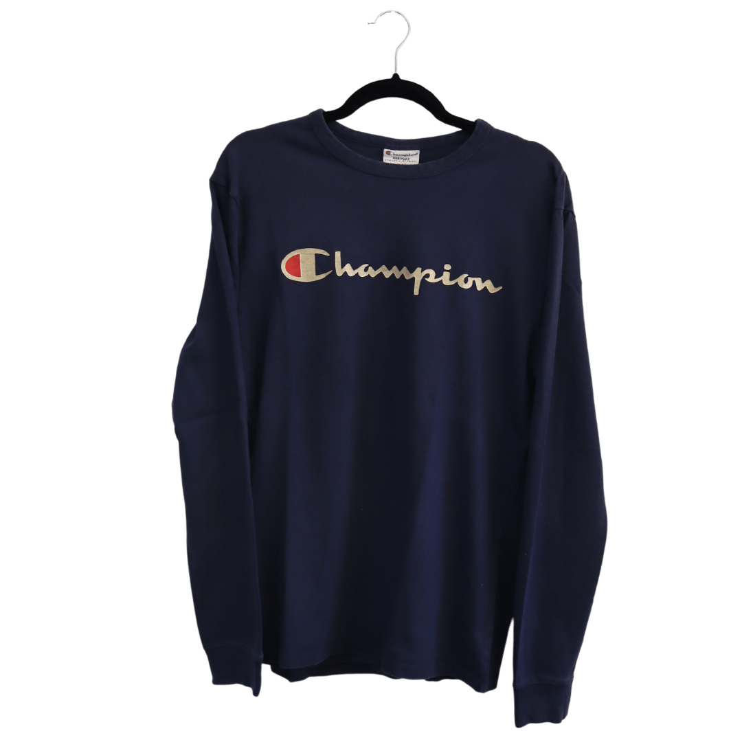 Champion dark blue long sleeve shirt with printed logo