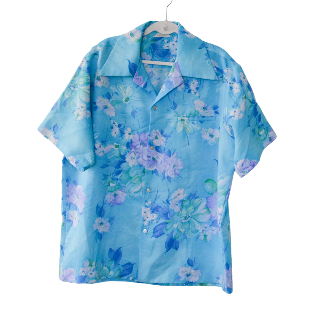 Hawaiian shirt blue with flowers